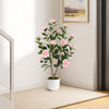 Single 36-inch artificial camellia tree featuring realistic pink blooms and moss, ideal for enhancing indoor spaces.