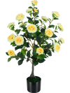 Artificial camellia tree with yellow flowers in a cement-filled pot, perfect for home or office decor.