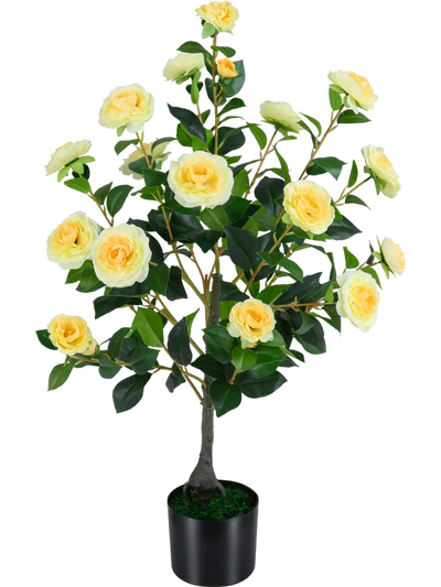 Costway Artificial Camellia Tree Faux Flower Plant Cement-Filled Pot 15255443 New