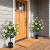 Artificial Camellia tree with yellow flowers in a cement-filled pot, perfect for enhancing front porches or patios.
