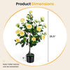 Artificial camellia tree with yellow flowers, 35.5" tall, in a cement-filled pot for indoor or outdoor decoration.