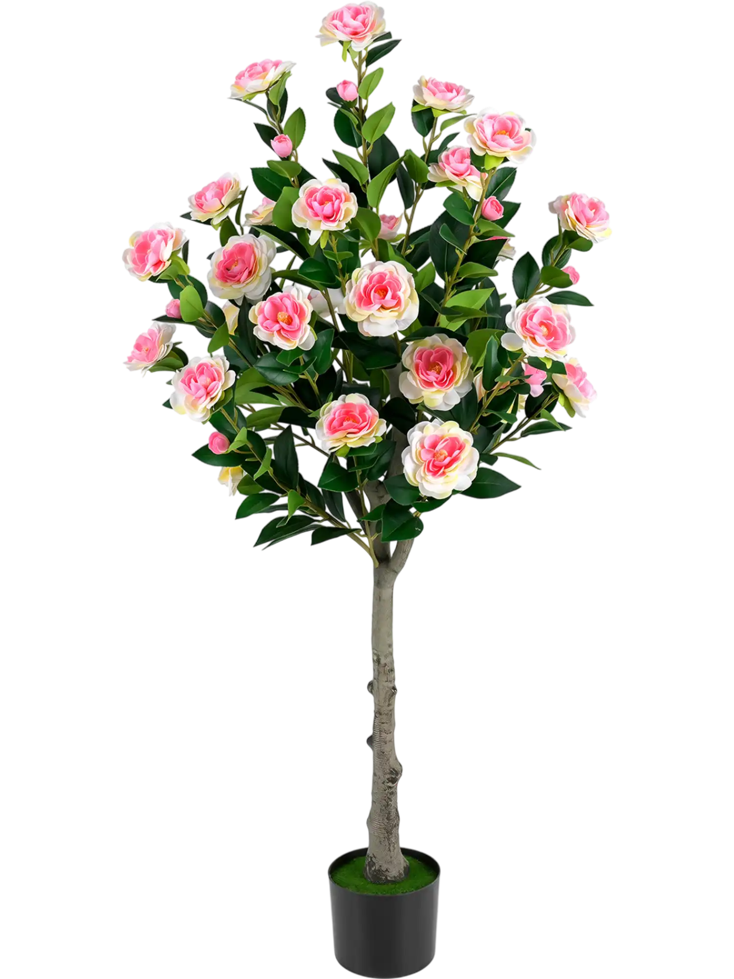 Costway Artificial Camellia Tree 27 Blossoms Cement Pot Home Decor 57490086 New