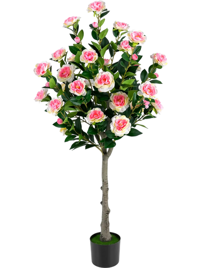 Costway Artificial Camellia Tree 27 Blossoms Cement Pot Home Decor 57490086 New