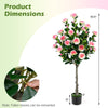 Artificial camellia tree with 27 blossoms and lush green leaves in a cement pot, perfect for home decoration.