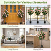 Artificial camellia tree with 27 blossoms in a cement pot, perfect for enhancing living rooms, offices, and balconies.