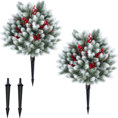 Costway Set of 2 Artificial Cedar Topiary Trees w/ Ground Spikes Porch Patio Decor 19172412 New