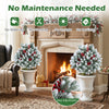 Artificial cedar topiary ball trees set of 2, featuring snowy foliage and red berries, perfect for winter decoration.