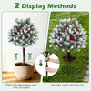 Artificial cedar topiary ball trees set of 2 with red berries, ideal for winter decoration in pots or soil.