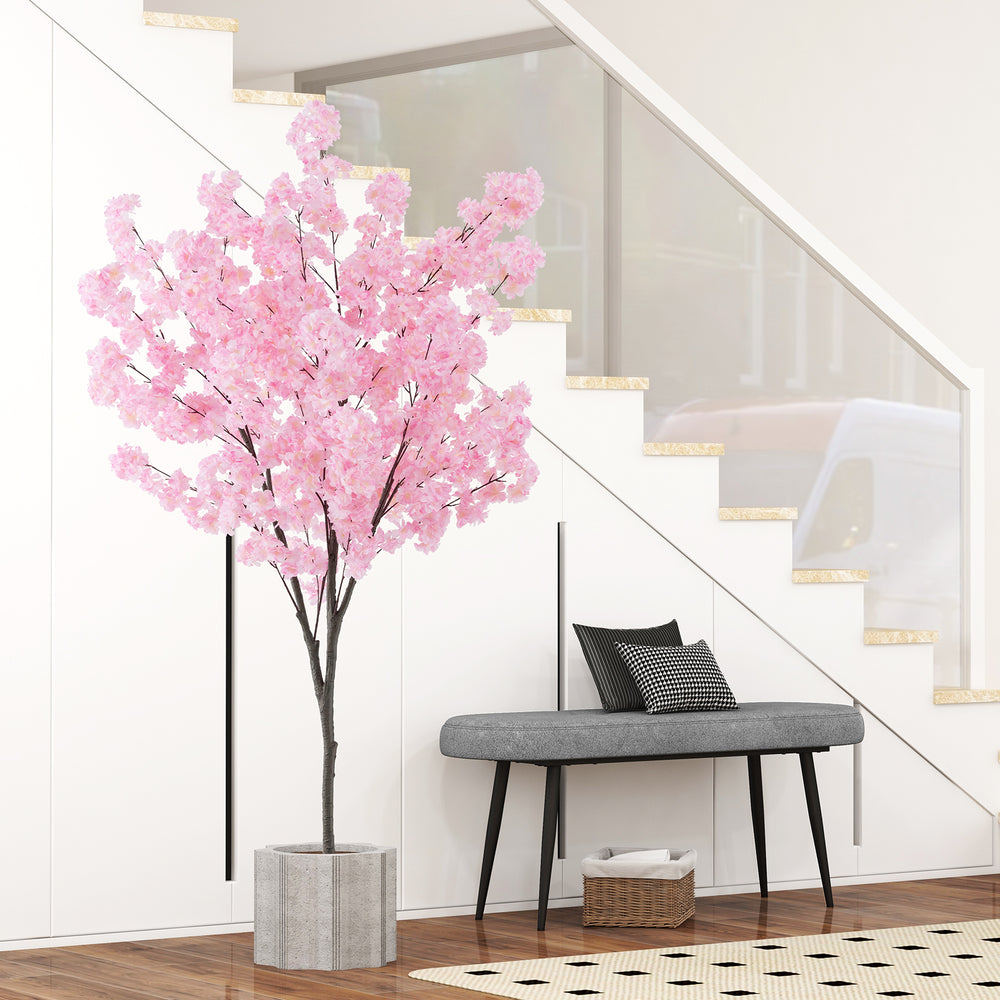 6.5 FT tall artificial cherry blossom tree with flexible branches, showcasing vibrant pink flowers for versatile indoor.