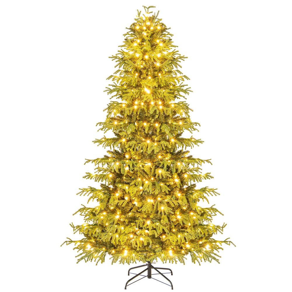 Artificial Christmas tree with warm white LED lights, featuring PVC mixed branch tips for festive decoration and easy.
