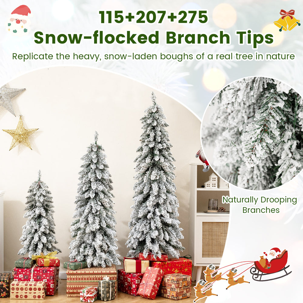 Artificial Christmas tree set of 3 with snow-flocked branch tips, featuring varying sizes for festive indoor decoration.