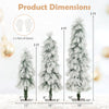 Three sizes of artificial Christmas trees with snow-flocked tips and LED lights, perfect for festive holiday decor.