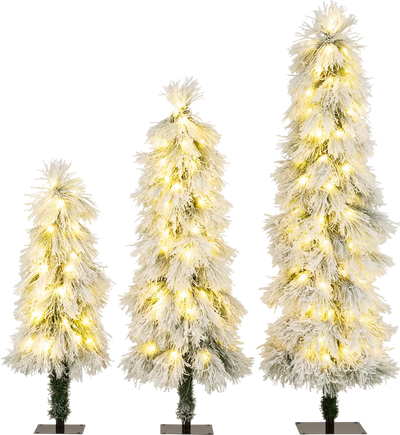 Costway Set of 3 Snow-Flocked Artificial Christmas Trees w/ LED Lights 61662728 New