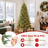 Artificial Christmas tree with LED lights, pine cones, and hinged branches for easy setup, perfect for indoor holiday decoration.