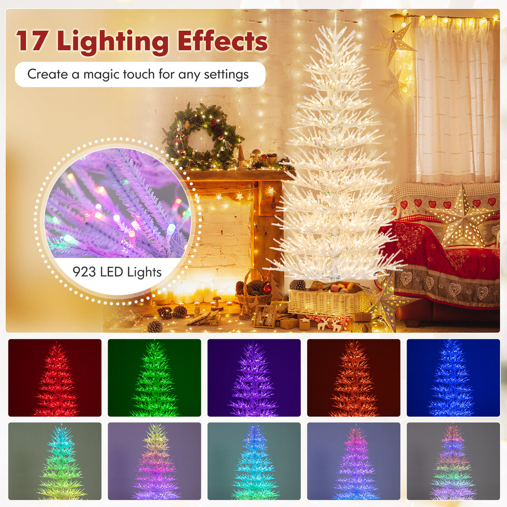 7 FT pre-lit Christmas tree with 820 coral-like tips and 923 LED lights, featuring 17 lighting effects for festive.