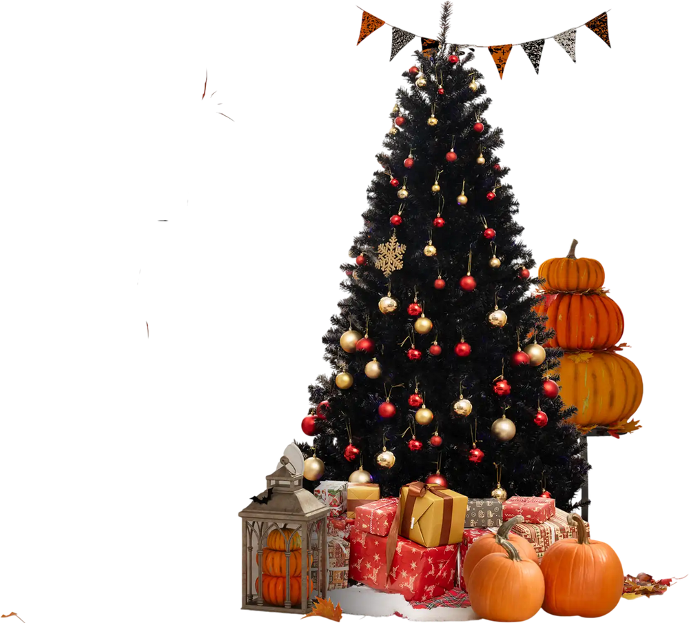 7 ft artificial Christmas tree with black leaves, 6 lighting modes, and spooky sounds, perfect for festive displays.