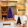 7 ft artificial Christmas tree with black leaves, orange and purple lighting, perfect for Halloween and Christmas.
