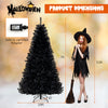 7 ft artificial Christmas tree with black leaves, featuring 6 lighting modes and spooky sounds, perfect for Halloween.