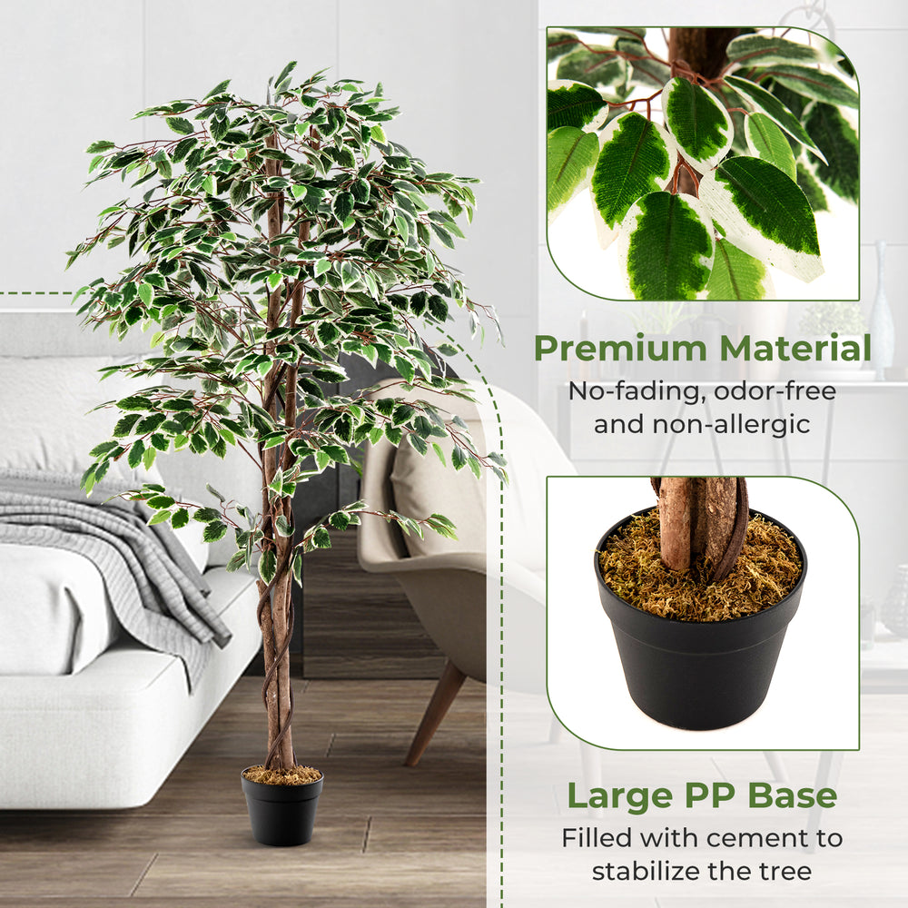 Tall artificial ficus tree with 1008 leaves and a large PP base, perfect for home or office decor without maintenance.
