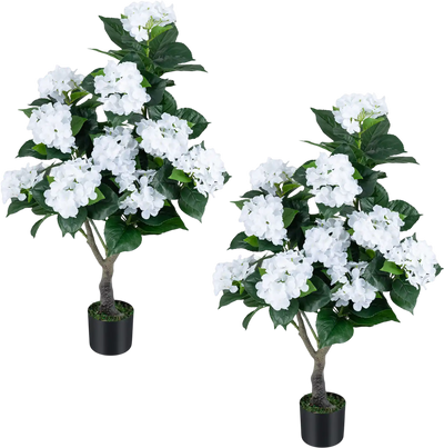 Costway Artificial Hydrangea Tree Fake Floral Plant White 11 Flowers 74395682 New