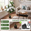 Artificial hydrangea tree with 11 white flowers in a cement-filled pot, perfect for home decor without maintenance.