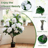 Artificial hydrangea tree with 11 white flowers and dense foliage, perfect for adding vibrant beauty indoors.