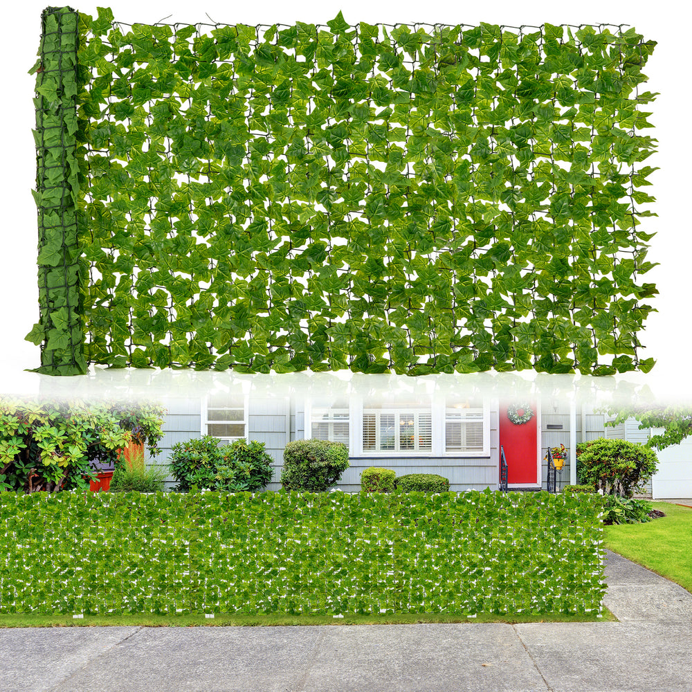 Artificial ivy privacy fence covering, 120 x 40 inches, dense green leaves for indoor and outdoor decoration.