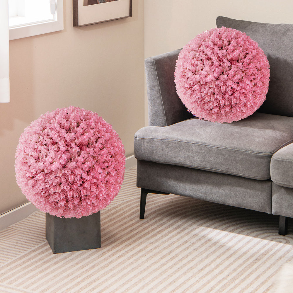 Faux pink eucalyptus decorative balls with 7-layer leaves, perfect for indoor or outdoor garden and wedding decor.