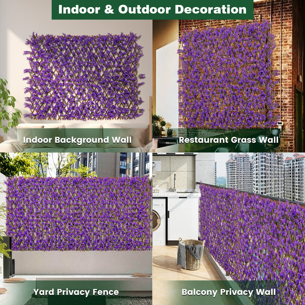Decorative faux purple eucalyptus fencing panel with real willow frame for privacy screens in indoor and outdoor.