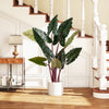 Artificial Rainbow Taro Tree with 11 large faux leaves in a white planter, perfect for home or office decor.