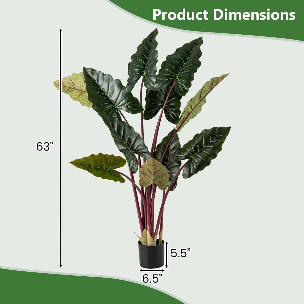 Artificial Rainbow Taro Tree with 11 faux leaves, 63" tall, perfect for home or office decoration.