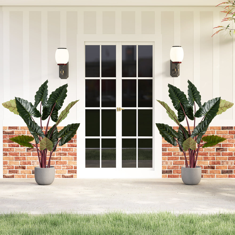 Artificial Rainbow Taro Tree with 11 large leaves in a weighted planter, perfect for home or office decoration.