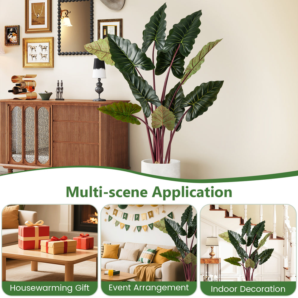 Artificial Rainbow Taro Tree with 11 large faux leaves, 63" tall, ideal for indoor decoration and housewarming gifts.