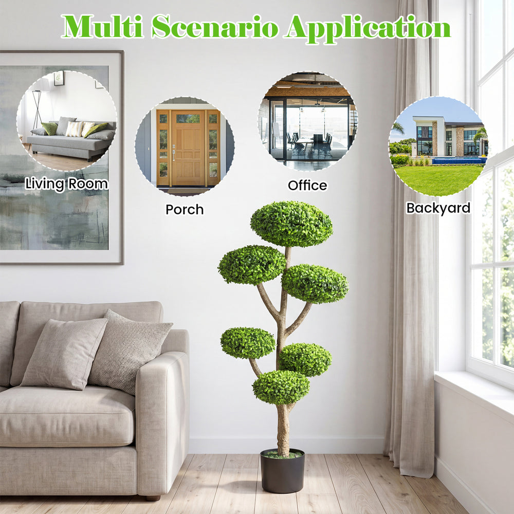 Indoor outdoor 6 balls topiary tree with realistic trunk and weighted base, perfect for living room, porch, office, or.