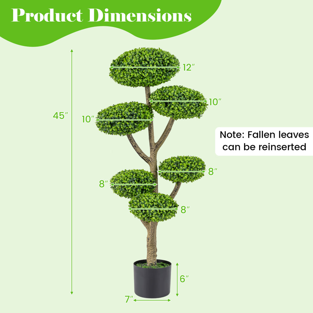 Indoor outdoor 6 balls topiary tree with realistic trunk, 45 inches tall, ideal for versatile home and garden decor.