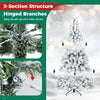 Artificial snow-flocked Christmas tree with 1498 branch tips, featuring a 3-section structure for easy indoor setup.