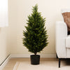 3 feet artificial topiary cedar tree in a black pot, featuring vibrant cypress leaves and faux moss for home decor.