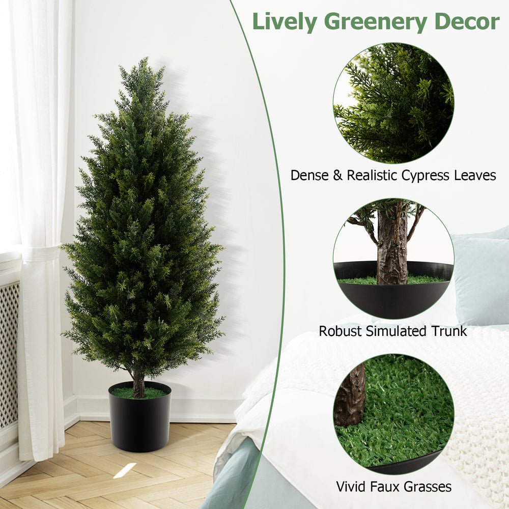 3 feet artificial topiary cedar tree with dense cypress leaves and cement pot, perfect for vibrant indoor decor.