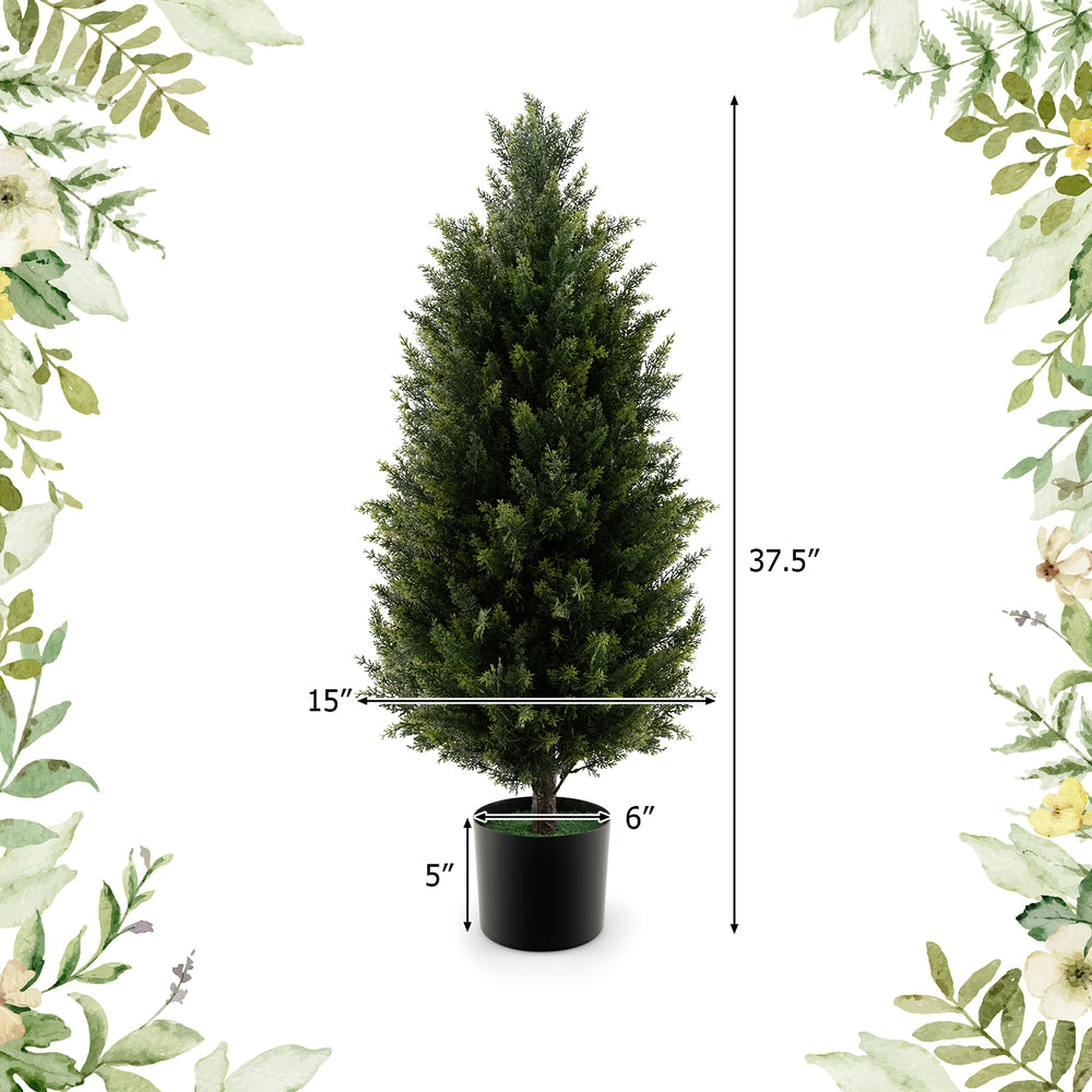 3 feet artificial topiary cedar tree with dense cypress leaves and cement plastic pot, perfect for home decor.
