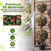 Artificial triple ball rose topiary tree with lifelike blooms, premium PE materials, perfect for outdoor decoration.
