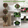 Artificial triple ball rose topiary tree with realistic blooms and dense foliage in a cement-filled pot for indoor or.