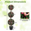 Dimensions of the artificial triple ball rose topiary tree, 43.5" tall, showcasing its vibrant blooms and dense foliage.