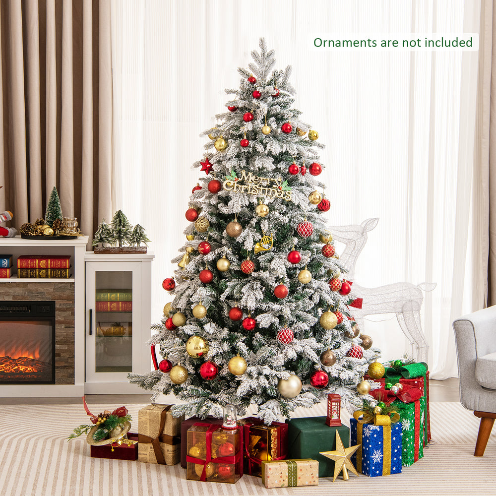 4.5/6/7 Feet Flocked Christmas Tree with Warm White LED Lights-6 ft - Gallery View 1 of 10
