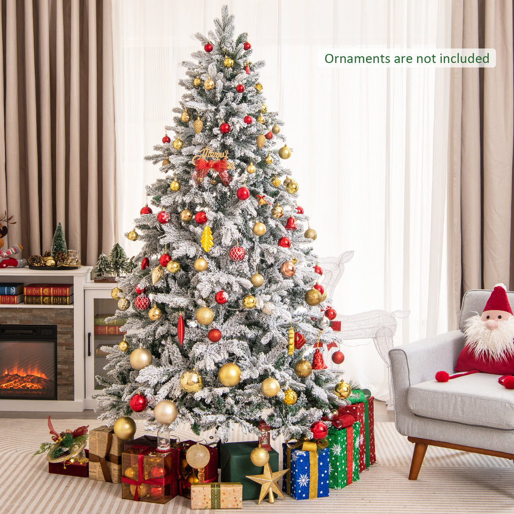 4.5/6/7 Feet Flocked Christmas Tree with Warm White LED Lights-7 ft - Gallery View 1 of 10
