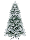 6-foot flocked Christmas tree with warm white LED lights, featuring lush branch tips and a stable metal stand.