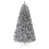 Silver artificial Christmas tree with 385 branch tips and warm white LED lights, perfect for festive decoration.
