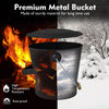 Black ash bucket with lid, made of rust-proof metal, ideal for bonfires and barbecues, includes cut-resistant gloves.