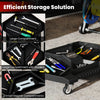Automotive rolling tool creeper with large and small compartments for efficient storage, ideal for garages and.