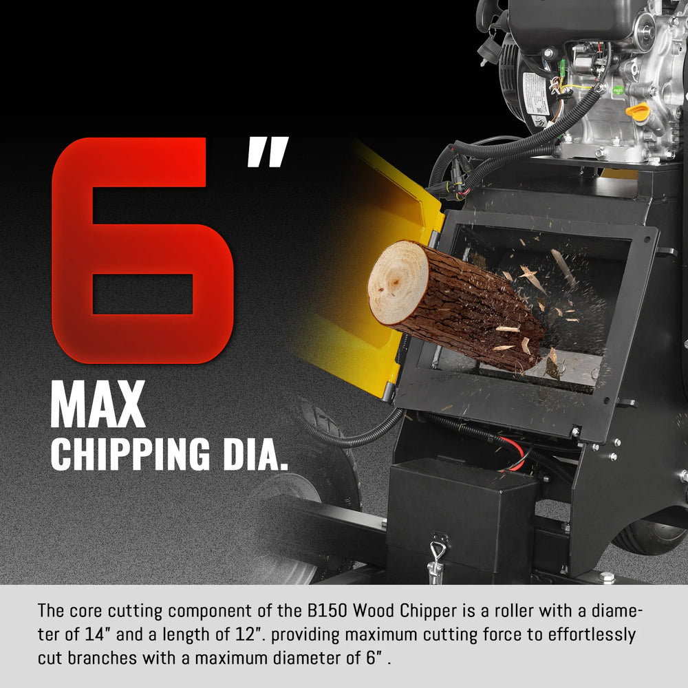 6 inch E-start Zonsen 420cc 13.4hp Gas Powered 4 - Wheel Drum Wood Chipper with Taillight ,  B150