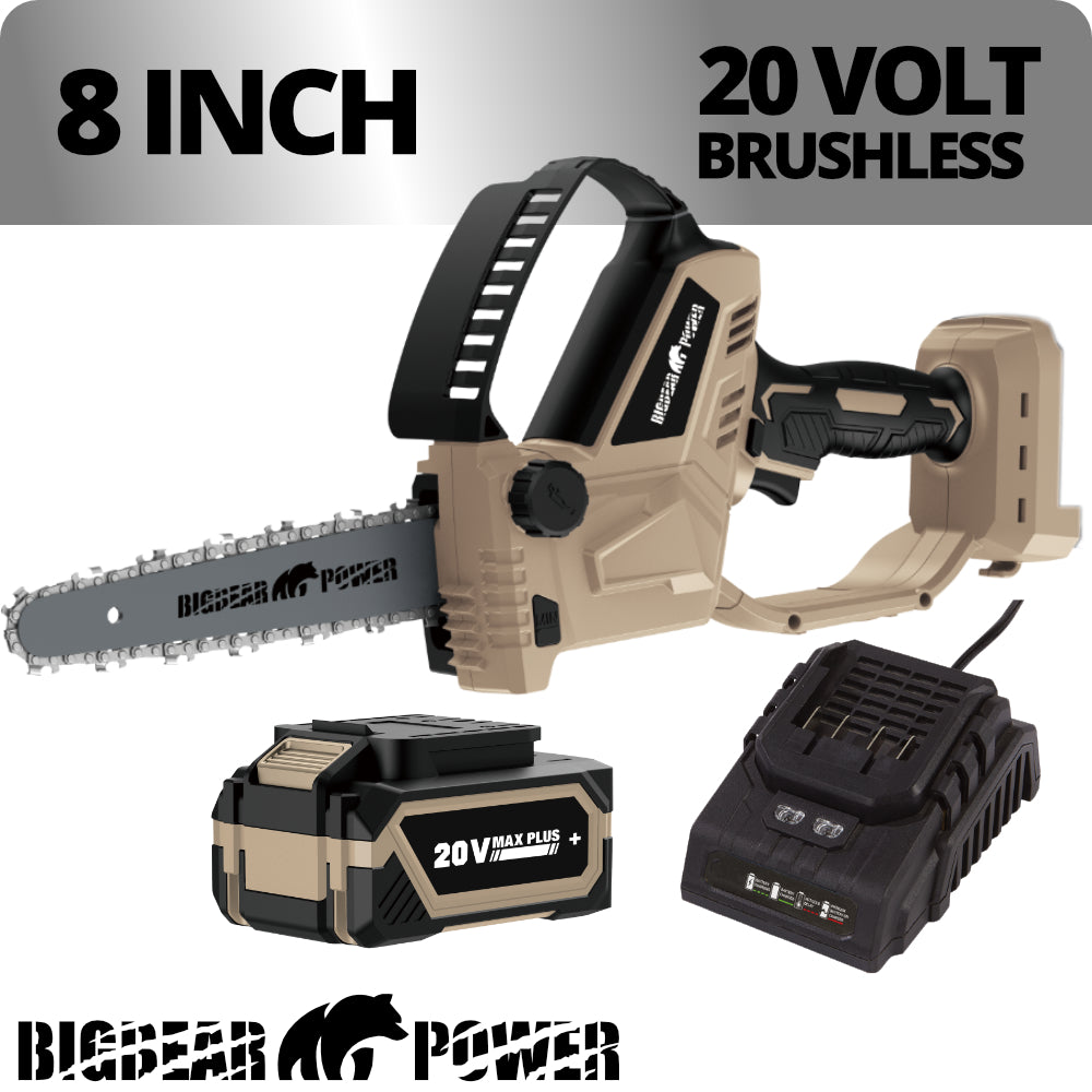 BigBear Power BB38 Compact Chainsaw Kit 8" Bar 4Ah 20V Brushless New